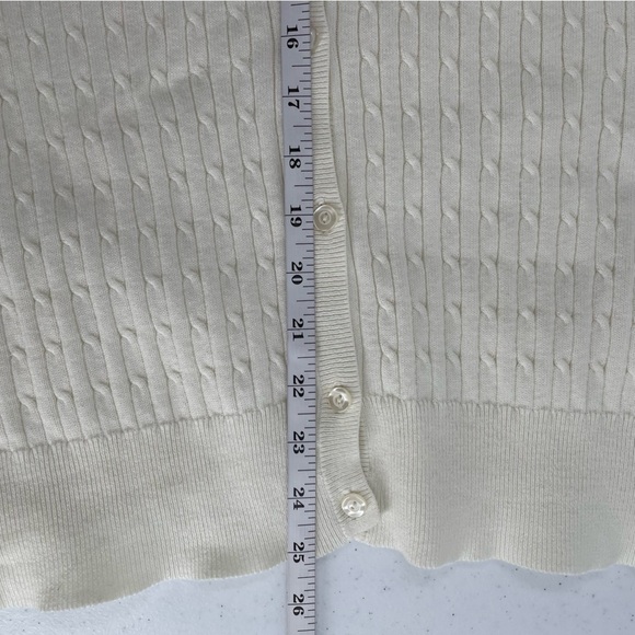 Lane Bryant Cable Knit Ivory Cotton Button Up Long Sleeve Cardigan Sweater Layer - Picture 9 of 10
